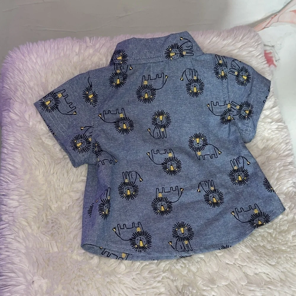 Little beginnings Blue Elephant Print Shirt and Yellow Pants Set NWOT